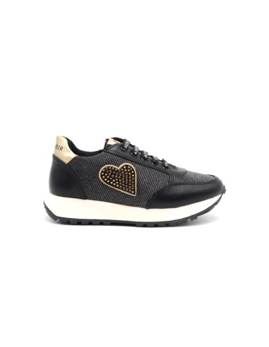 Sneaker niña Cafè Noir con corazón de pedrería y tejido brillante