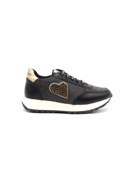 Sneaker niña Cafè Noir con corazón de pedrería y tejido brillante