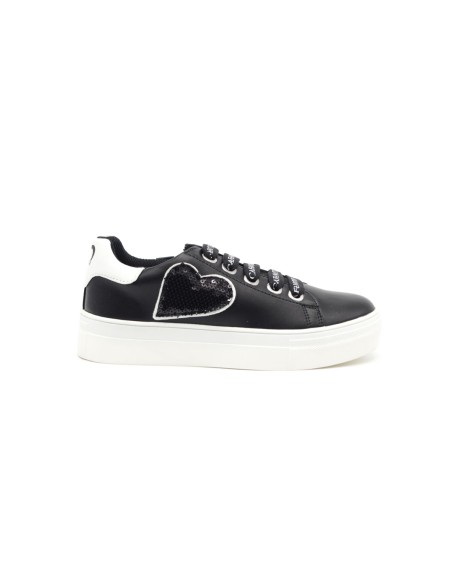 Mädchen-Sneaker Cafè Noir mit Herz aus Pailletten und Kastenboden