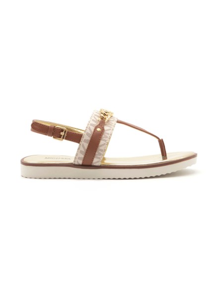 Michael Kors model Brandy Roxanne flip flops with metal accessory