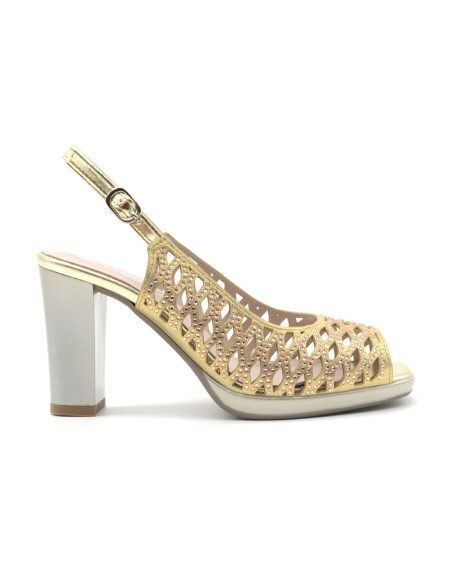 Comart elegante slingback Made in Italy en tejido láser con pedrería