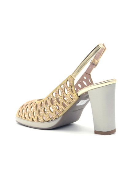 Comart elegant slingback Made in Italy in lasered fabric with rhinestones