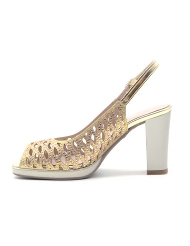 Comart elegante slingback Made in Italy en tejido láser con pedrería