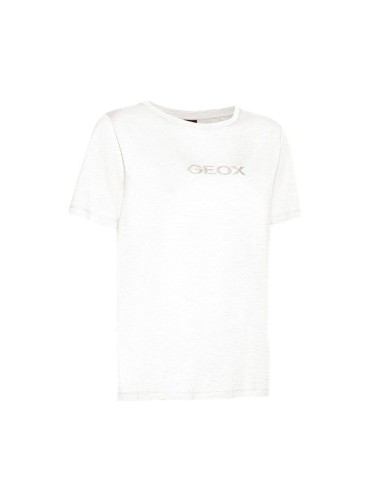 Geox t-shirt girocollo donna in jersey di cotone con logo glitter