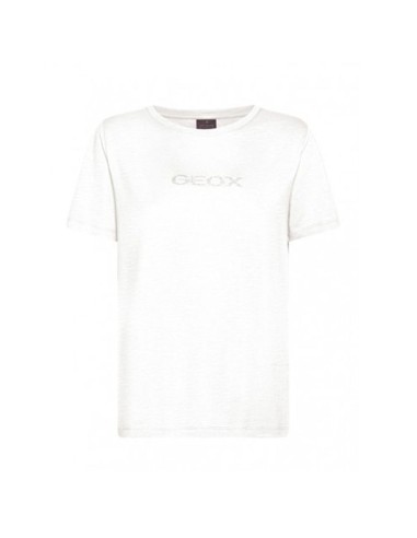 Geox t-shirt girocollo donna in jersey di cotone con logo glitter