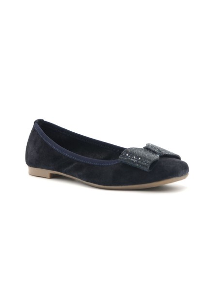 Cafe' Noir women's suede ballerina with micro rhinestone bow