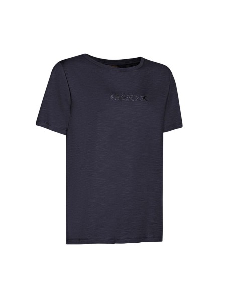 Geox Damen-T-Shirt mit Rundhalsausschnitt aus Baumwolljersey mit Glitzerlogo