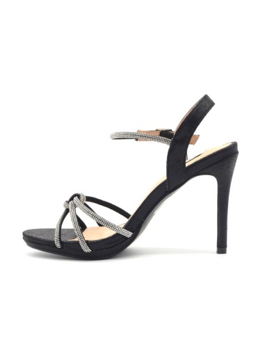 Keys sandalo elegante donna in tessuto con strass e tacco a stiletto