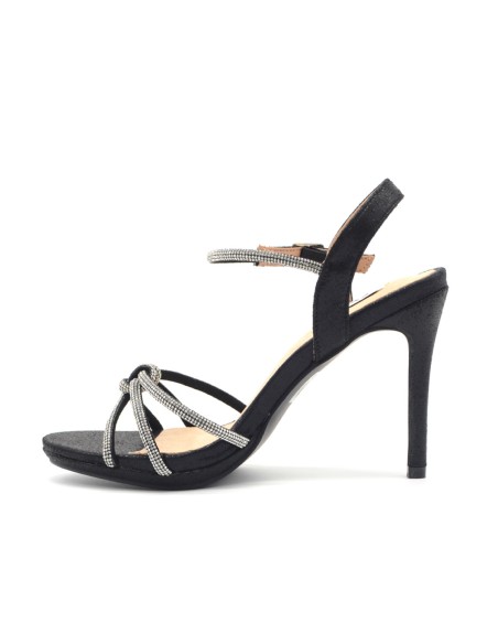 Keys sandalo elegante donna in tessuto con strass e tacco a stiletto