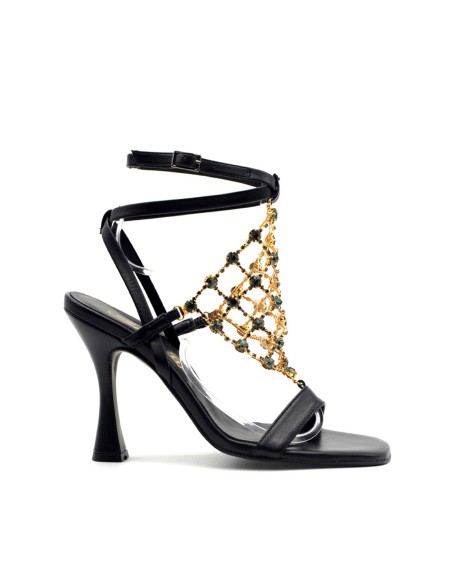 Elegante Damensandale von S. Piero mit Mesh-Juwelen-Accessoire