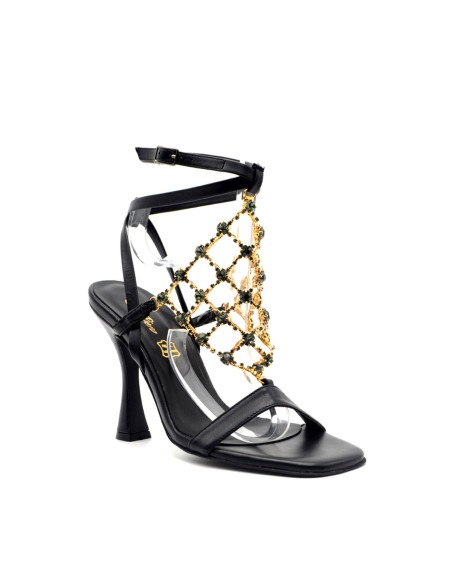 Elegante Damensandale von S. Piero mit Mesh-Juwelen-Accessoire