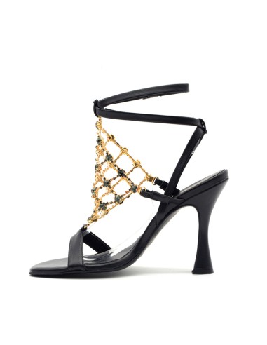 Elegante Damensandale von S. Piero mit Mesh-Juwelen-Accessoire