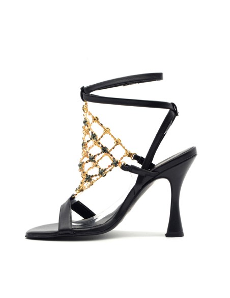 Elegante Damensandale von S. Piero mit Mesh-Juwelen-Accessoire