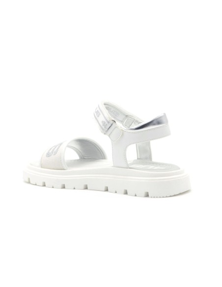Sandalias de niña 4US by Paciotti con múltiples logos y banda de purpurina