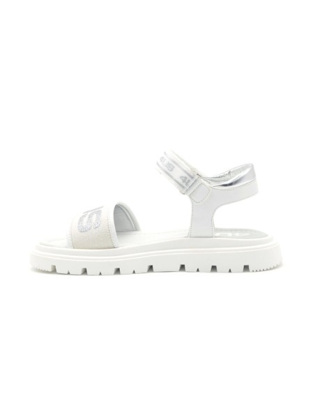 Sandalias de niña 4US by Paciotti con múltiples logos y banda de purpurina