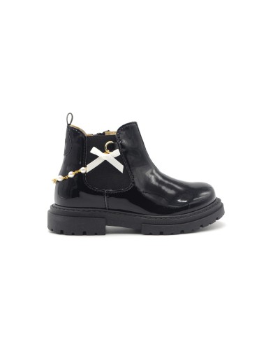Walkey Made in Italy patent leather ankle boot for girls with satin bow