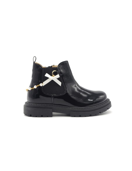 Bottine pour fille Walkey Made in Italy en cuir verni avec nœud en satin