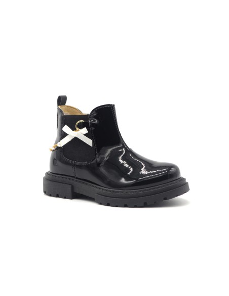 Bottine pour fille Walkey Made in Italy en cuir verni avec nœud en satin