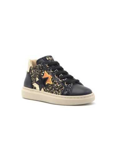 Zapatilla niña Nero Giardini en piel laminada y tejido con purpurina