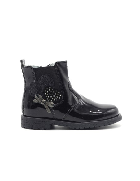 Bottines fille Nero Giardini Made in Italy en cuir verni avec petits cœurs