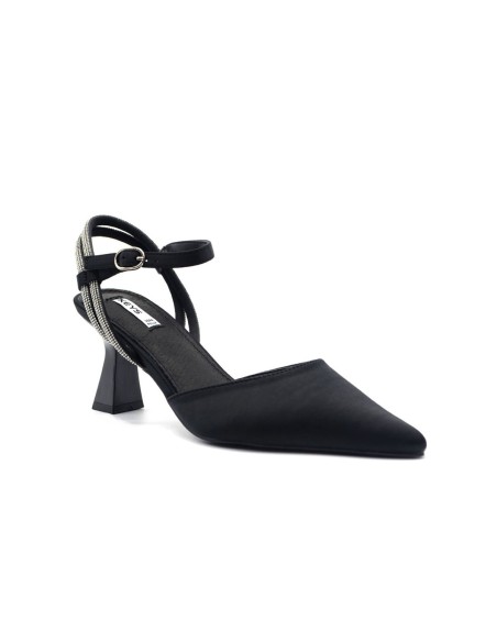 Keys decollete elegante modello slingback in raso con strass