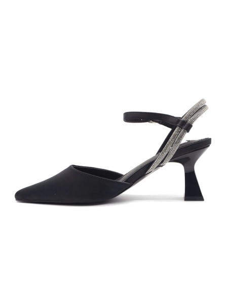 Keys decollete elegante modello slingback in raso con strass
