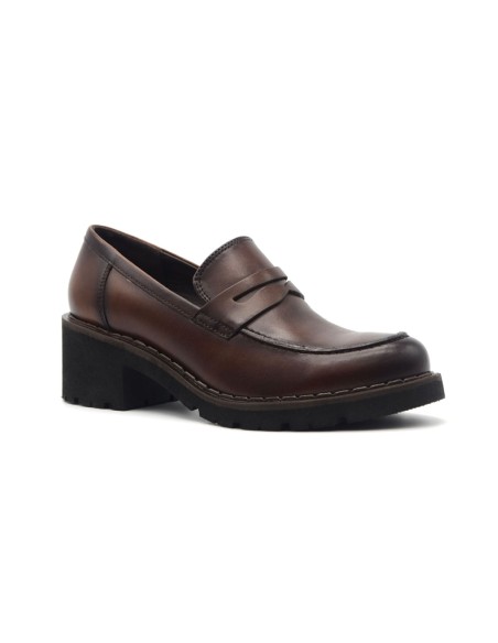 Cinzia Soft women's leather moccasin with chunky heel