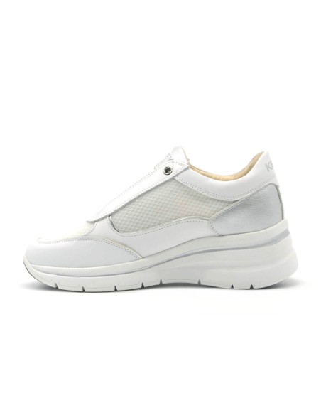 Zapatilla slip-on para mujer Keys en piel y tejido con inserciones laminadas