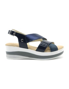 Cinzia Soft women's sandal in leather and fabric with wedge