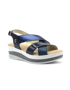 Cinzia Soft women's sandal in leather and fabric with wedge 2