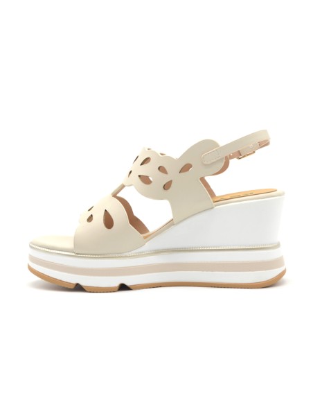 Sandale compensée Keys pour femme en éco-cuir gravé au laser