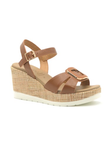 Quuio sandalo Made in Italy donna in pelle con zeppa