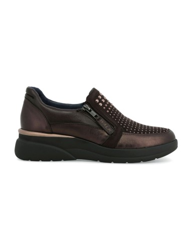 Baskets Melluso Walk pour femme, modèle slip-on en cuir métallisé et daim.