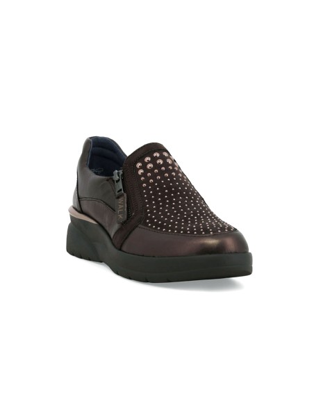 Baskets Melluso Walk pour femme, modèle slip-on en cuir métallisé et daim.