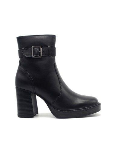 Vueva women's leather ankle boot with side buckle and zip