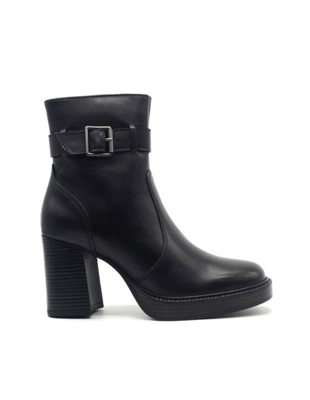 Vueva women's leather ankle boot with side buckle and zip