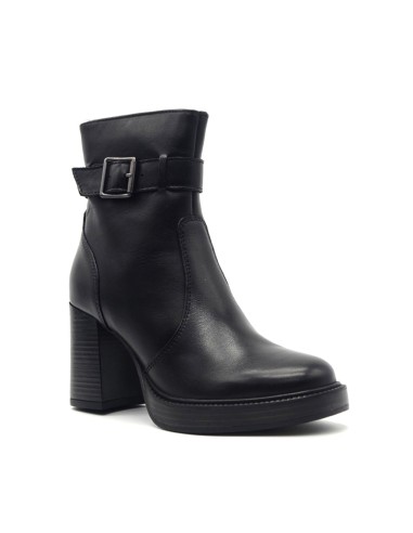 Vueva Damen-Lederstiefelette mit seitlicher Schnalle und Reißverschluss