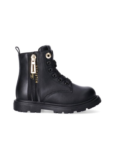 Tommy Hilfiger bota militar de niña en piel sintética con cremallera