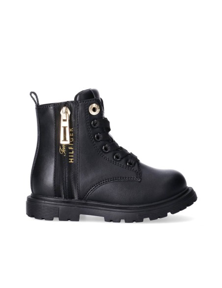 Tommy Hilfiger girls’ faux leather combat boot with zip