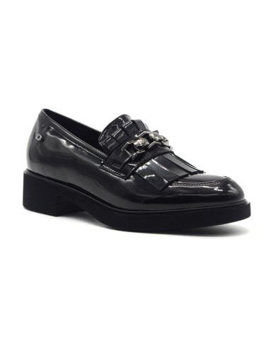 Donna Serena Black mocassins femme vernis avec pompons