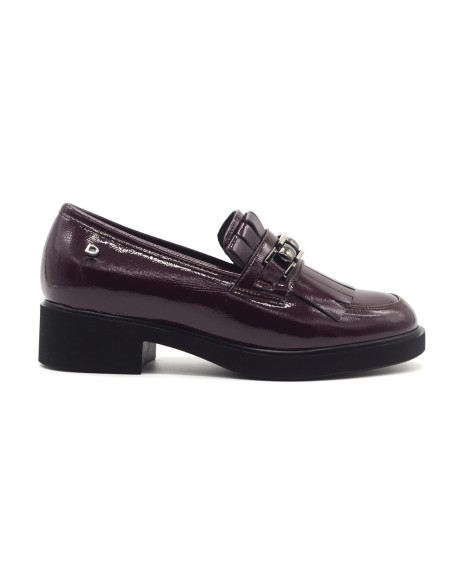 Donna Serena Black mocassins femme vernis avec pompons