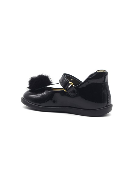 Walkey first steps patent ballet flat with pompom for baby girls