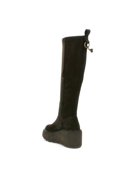 Cafè Noir Damenstiefel aus Veloursleder mit Keilabsatz