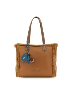 Cafè Noir Damen-Shopper in Shearling-Optik mit Charm