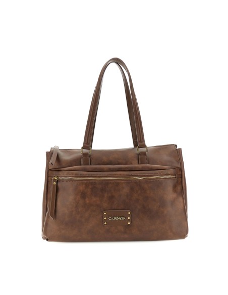 Cafè Noir Damen-Shopper in Vintage-Optik mit Fronttasche