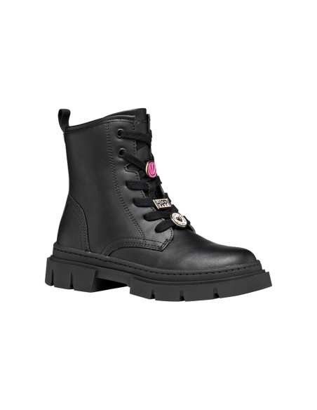Geox J Karsyn Girl leather combat boot for girls with charms