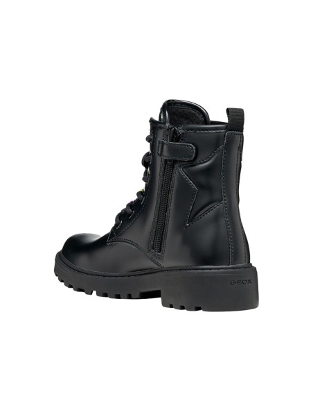 Geox J Casey Girl combat boot for girls with raised star