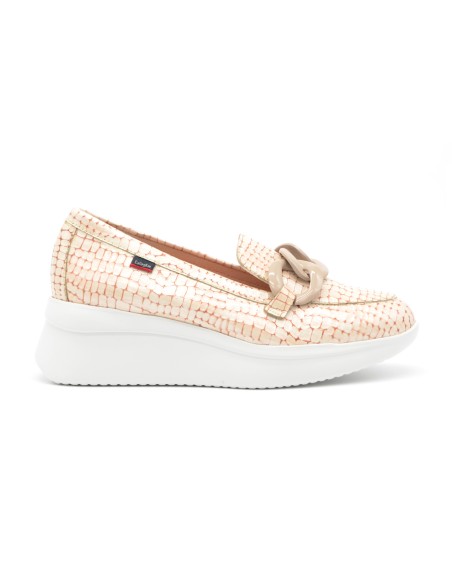 Callaghan modèle Hanna mocassin femme en cuir verni imprimé avec talon compensé